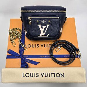 NEW LOUIS VUITTON Empreinte Leather Giant Monogram Mini Bumbag Navy Blue Cream